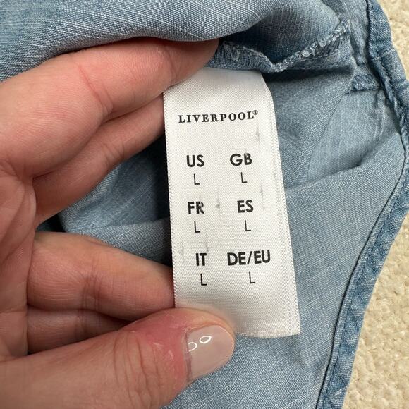 Liverpool Blue Chambray Long Sleeve Collared Blouse - Picture 8 of 9